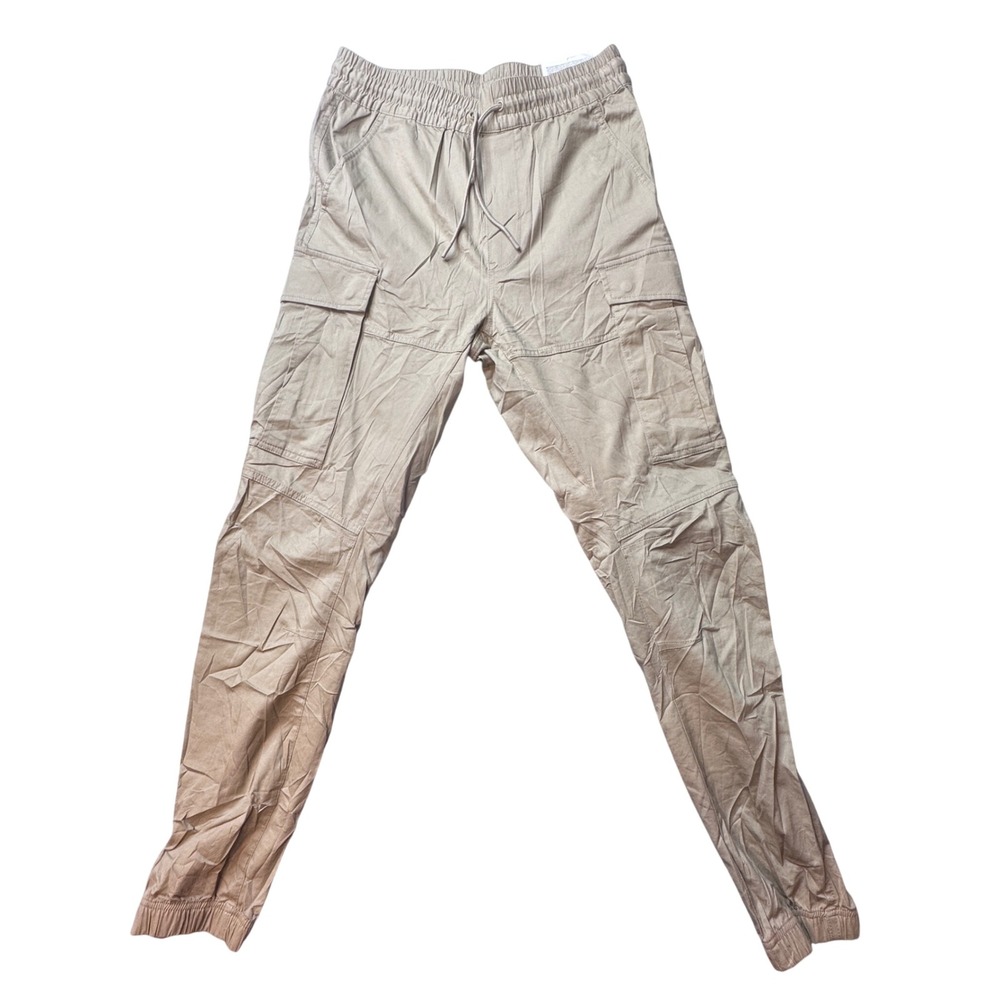 H&M Cargo Joggers Mens XS Beige Slim Fit‎ Cotton Stretch Elastic Waist Tapered